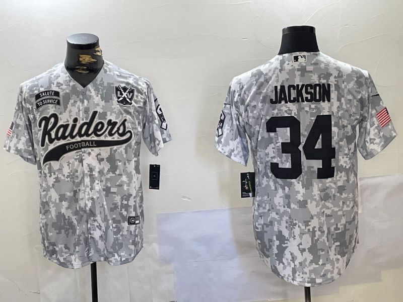 Men Oakland Raiders #34 Jackson Nike Arctic Camo 2024 Salute to Service Limited NFL Jersey style 3